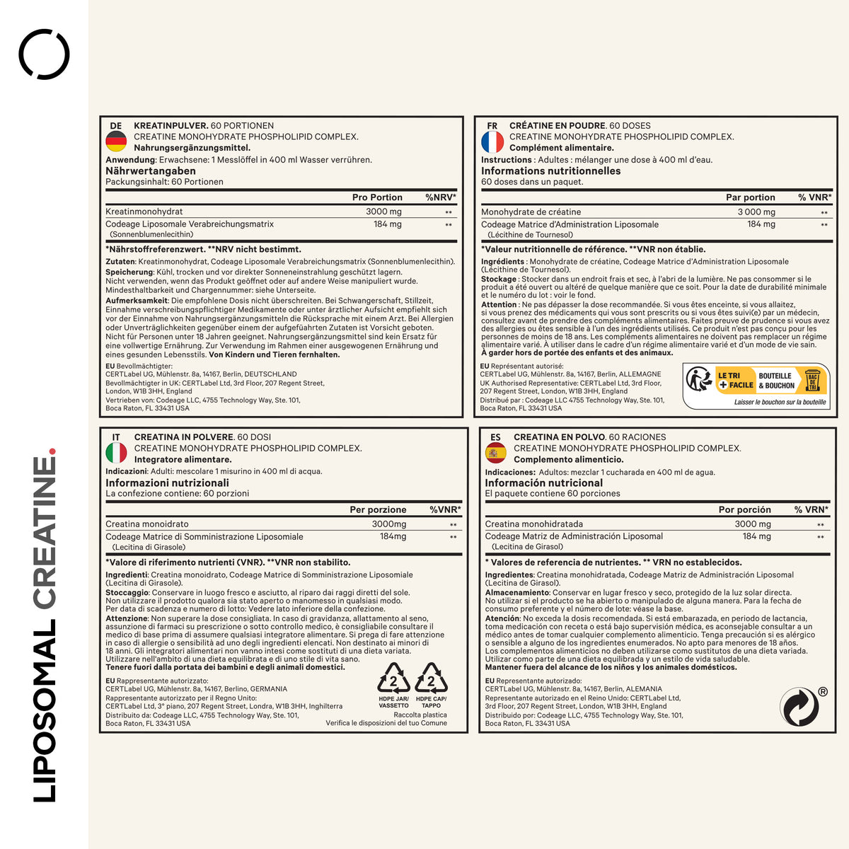 Codeage Liposomal Creatine supplement, creatine monohydrate - Supplement Facts