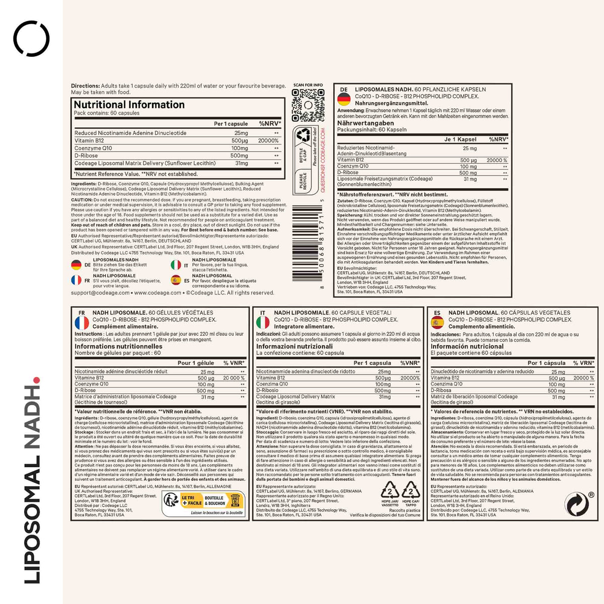 Codeage Liposomal NADH - Supplement Facts