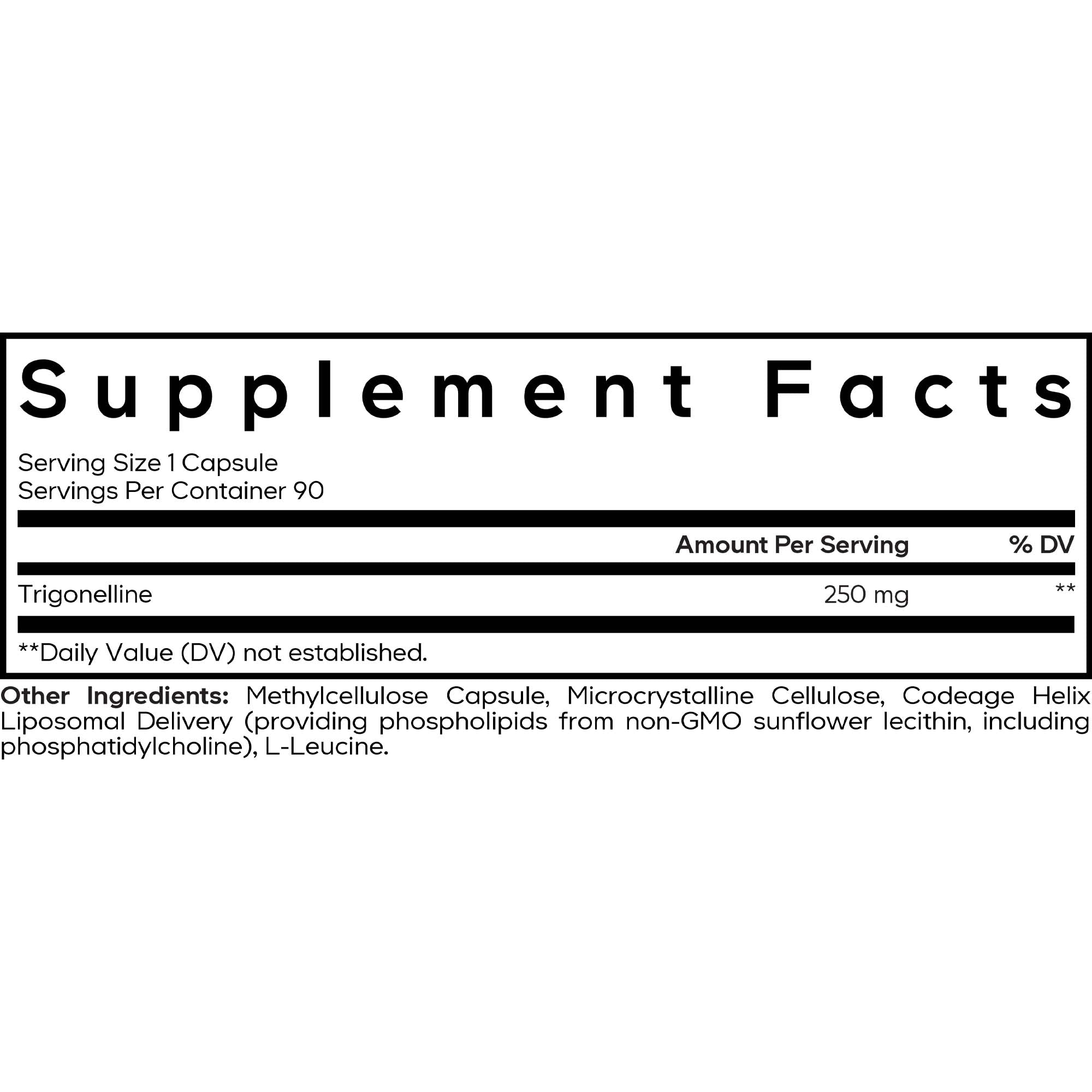 Nutrition facts for Liposomal Trigonelline