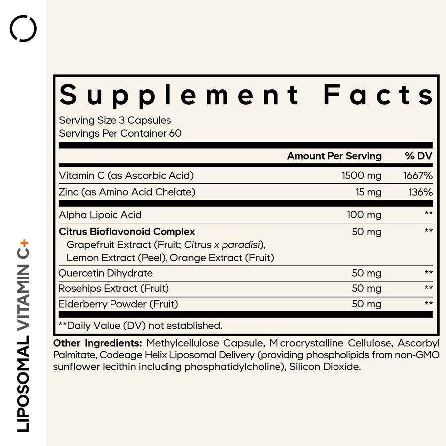 Codeage Liposomal Vitamin C+ supplement facts