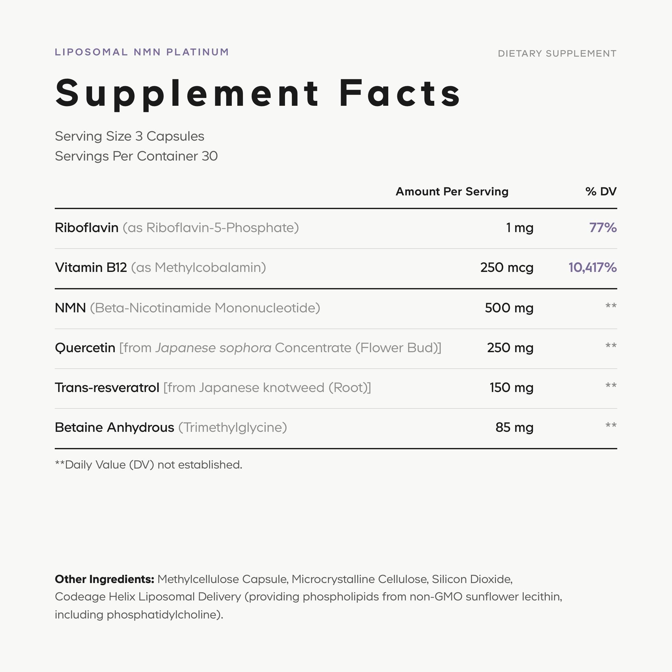 Codeage Liposomal NMN Platinum Supplement, 500 mg NMN with Trans