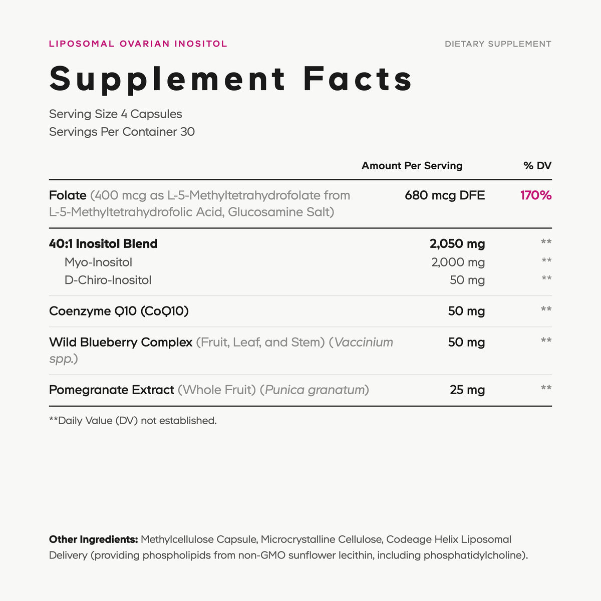 Codeage Liposomal Ovarian Inositol Supplement Facts