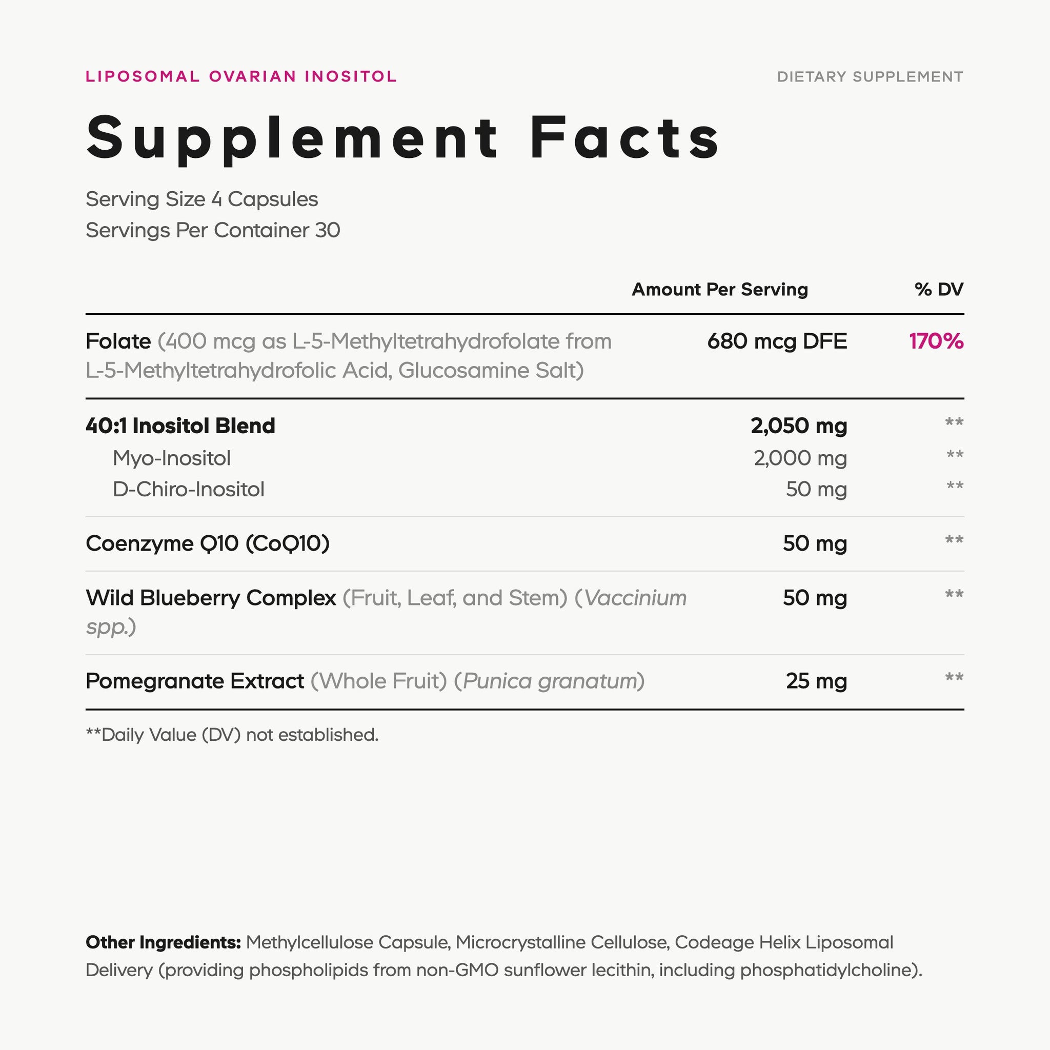 Codeage Liposomal Ovarian Inositol Supplement Facts