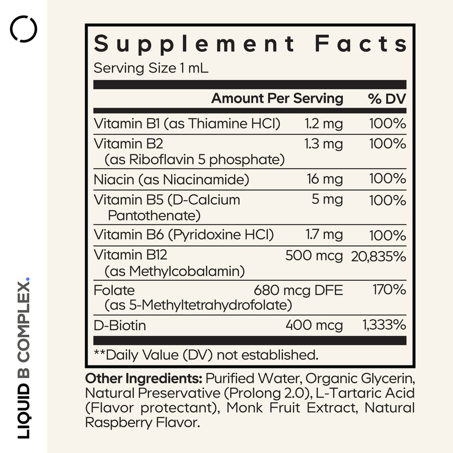 Codeage Liquid B-Complex supplement, Thiamine B1, Riboflavin B2, B3, B5, B6, Biotin B7, Active Methylated B9 Folate & Methylcobalamin B12