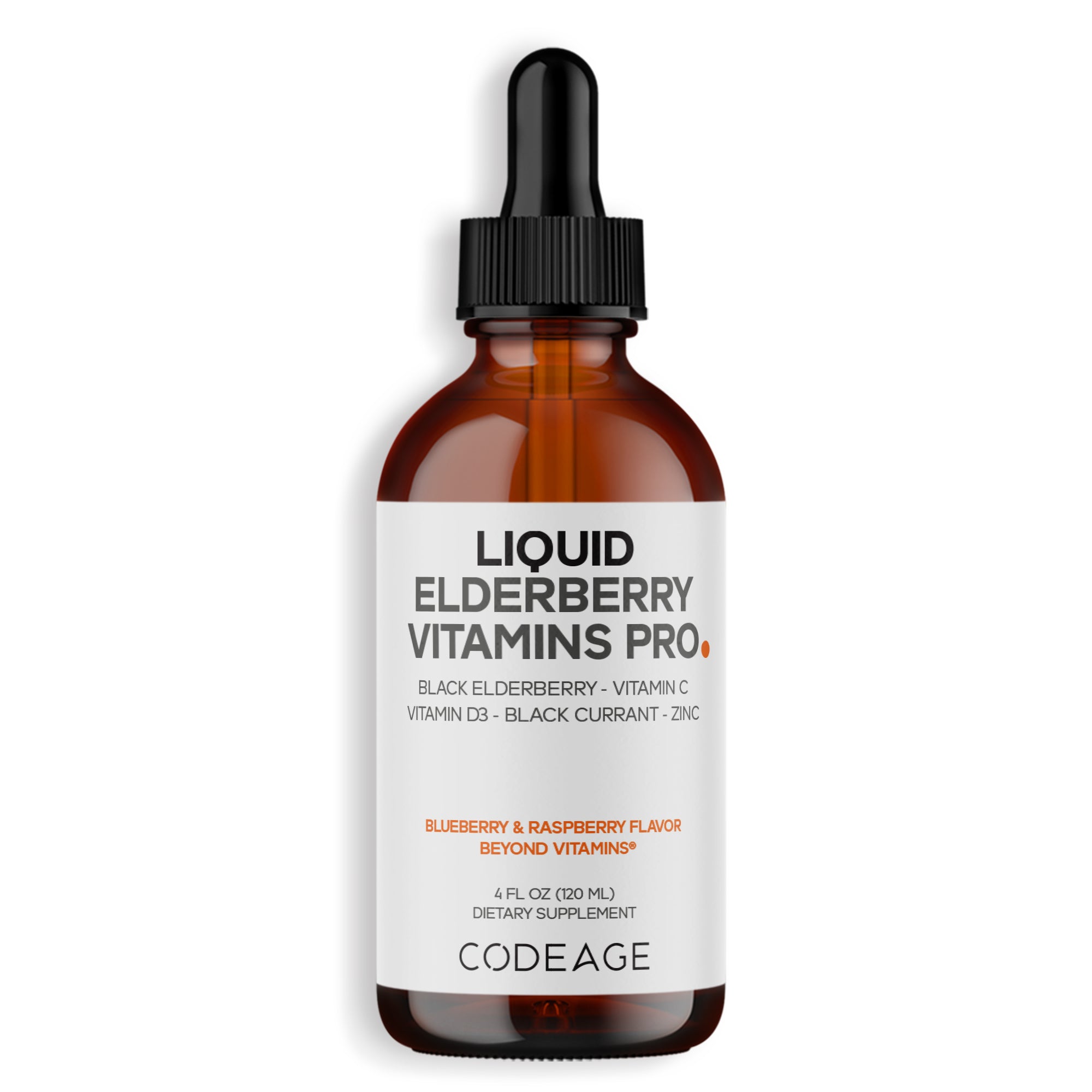 Codeage Liquid Elderberry Vitamins Pro, Liquid Drops,  Kids-Friendly, Immunity Support Vegan Vitamin D3, Vitamin C & Zinc Supplement