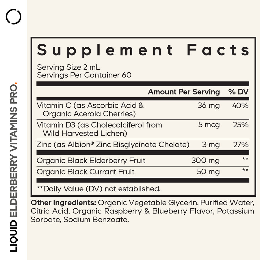 Codeage Liquid Elderberry Vitamins Pro, Supplement Facts