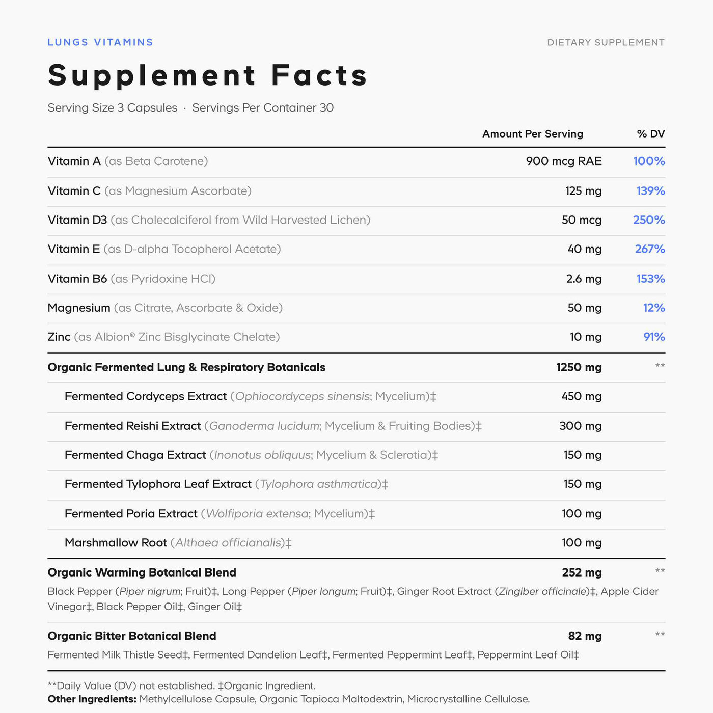 Codeage Lungs Vitamins Supplement Facts