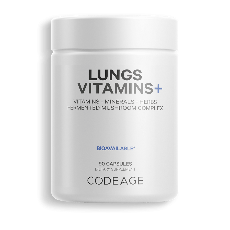 Codeage lungs health, breathing and respiratory support with minerals and essentials nutrients, vitamin E, fermented food and organic herbs