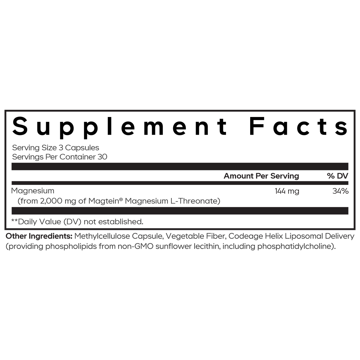 Codeage Liposomal Magnesium Threonate Supplement Formula Capsules ingredient list
