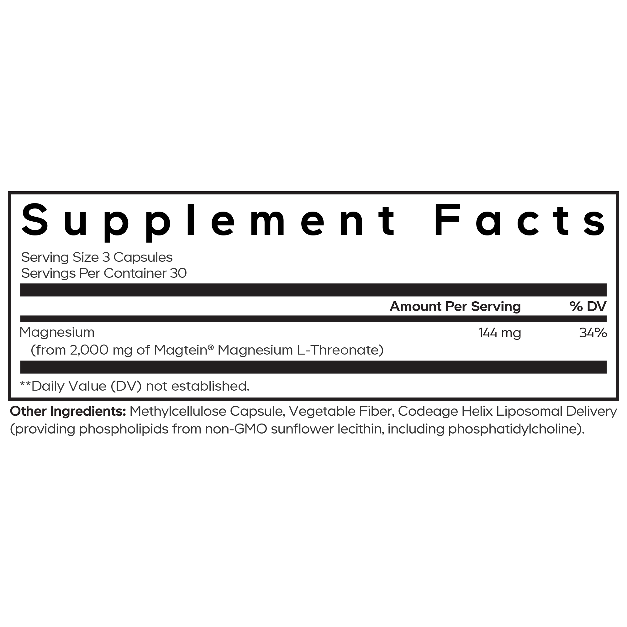 Codeage Liposomal Magnesium Threonate Supplement Formula Capsules ingredient list