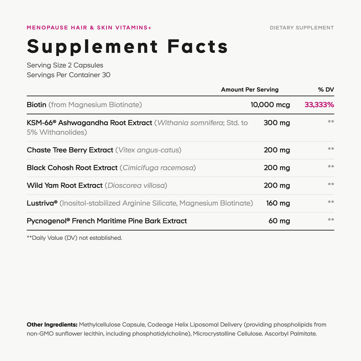 Codeage menopause and hair skin Supplement facts