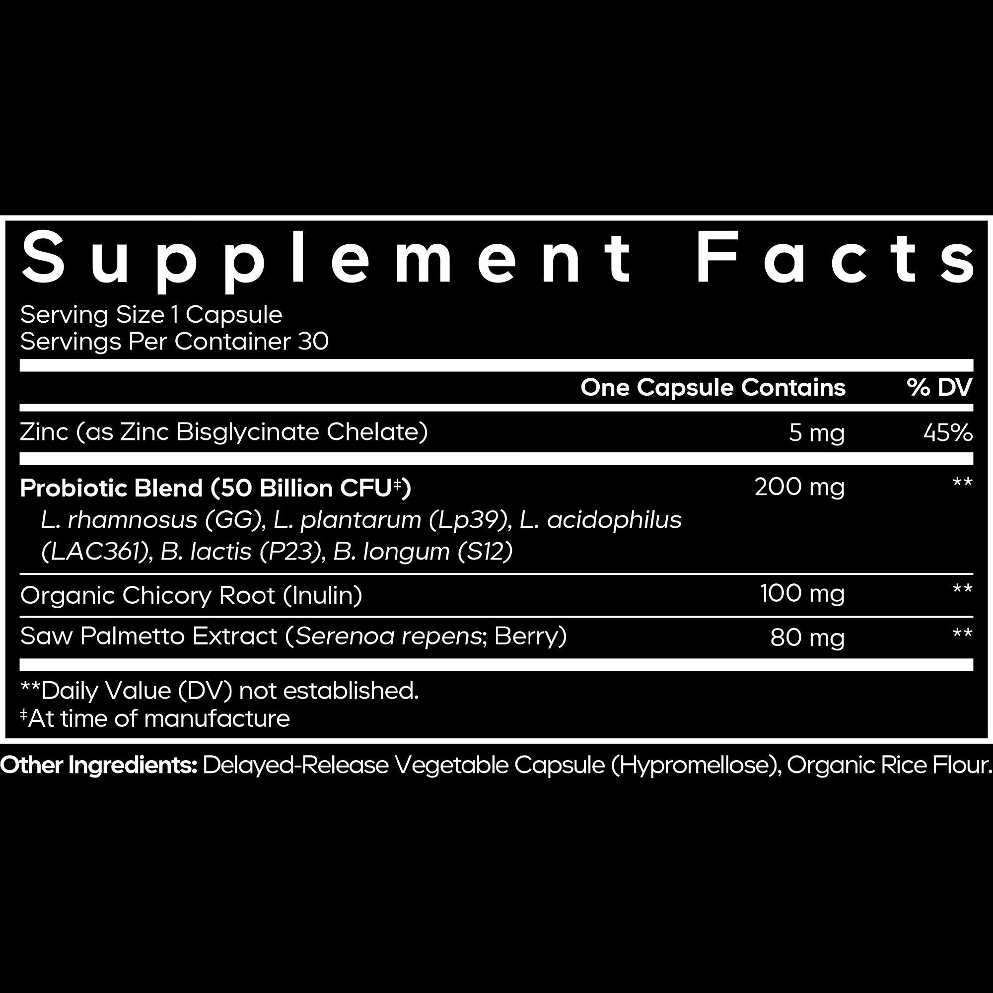 Nutrition facts for Men's Daily Probiotic