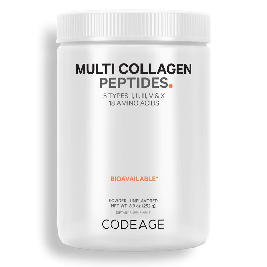 Codeage Multi Collagen Powder Protein Mini Hydrolyzed All In One Supplement Peptides Type I, II, III, V, X Unflavored 1 Month Supply Front