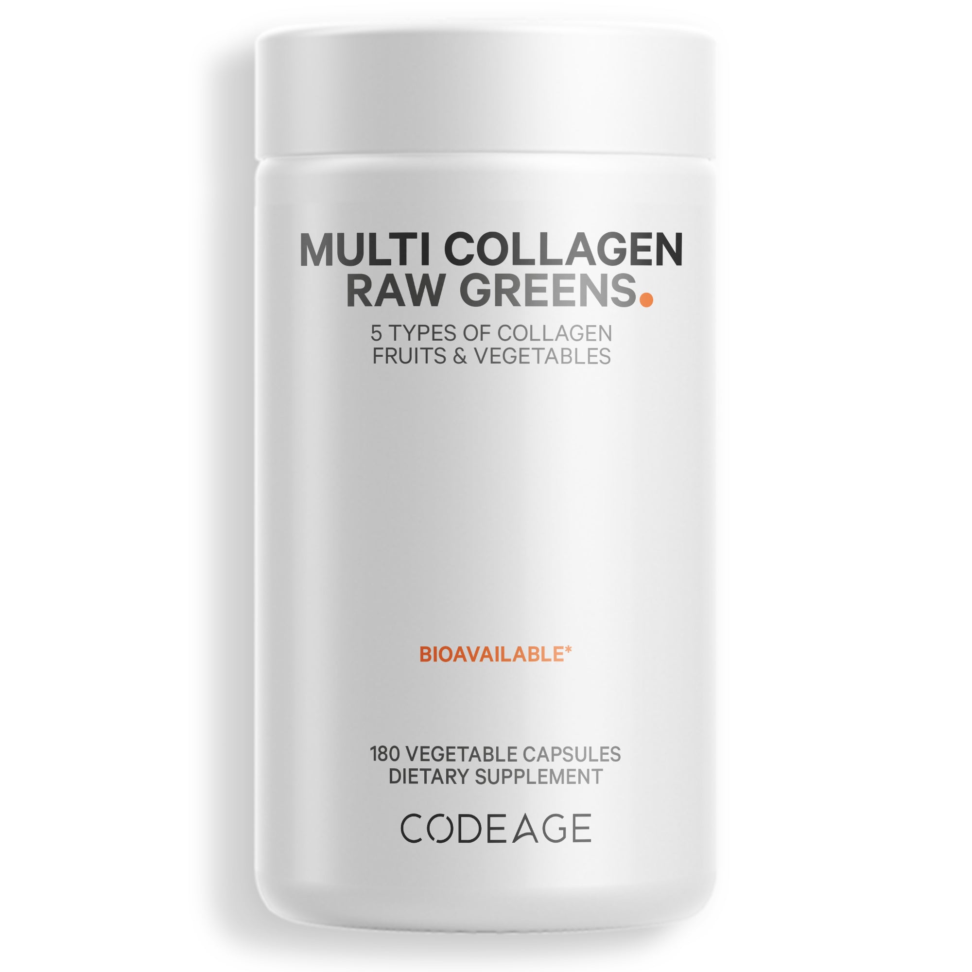 Codeage Multi Collagen Raw Greens Supplement, Hydrolyzed Collagen Peptides 5 Types Capsules with Fruits & Vegetables Blend, Non-GMO