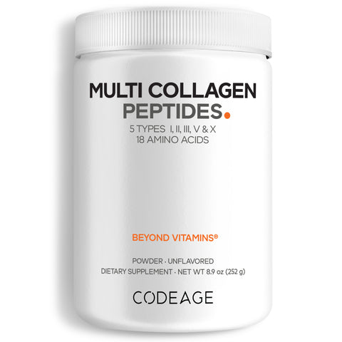Codeage Multi Collagen Powder Protein Mini Hydrolyzed All In One Supplement Peptides Type I, II, III, V, X Unflavored 1 Month Supply Front