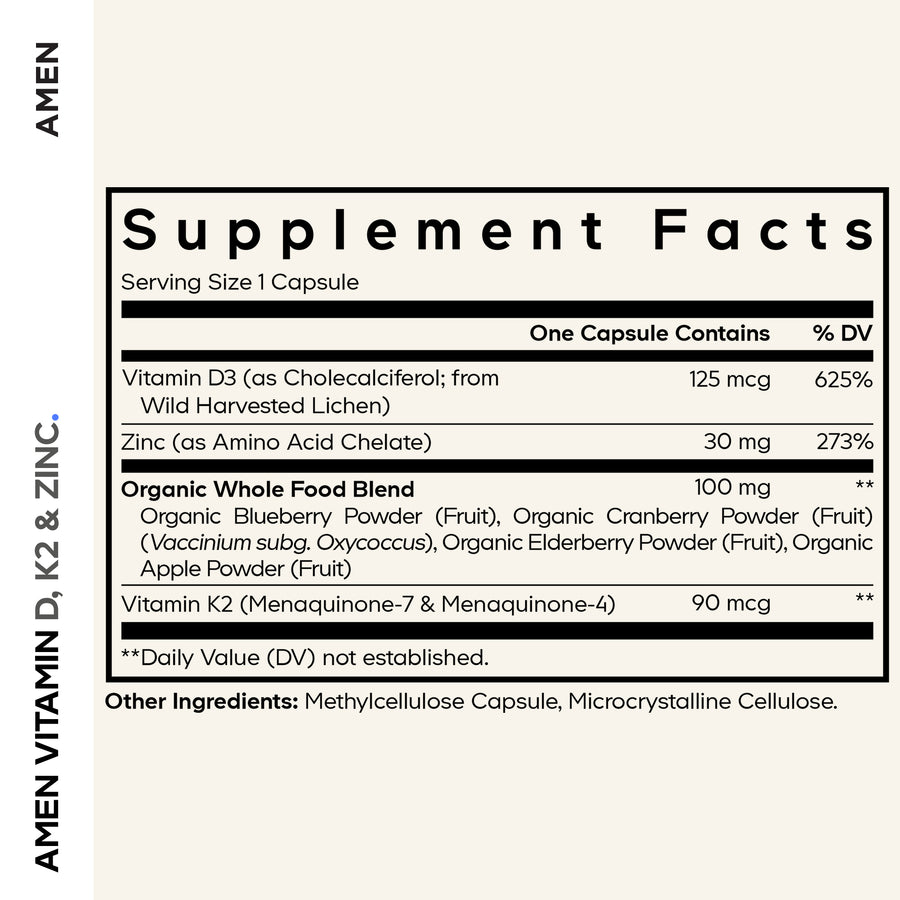 Amen Vitamin D K2 Zinc Supplement Facts