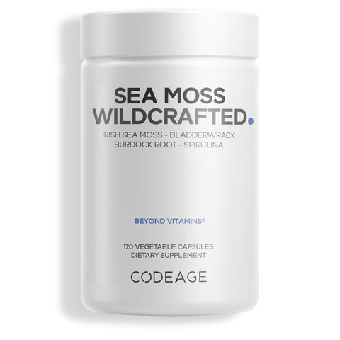 Codeage Raw Wildcrafted Irish Sea Moss Powder Pills, Chondrus Crispus, Bladderwrack Seaweed Vegan Complex, Burdock Root, Spirulina Algae, BioPerine® Black Pepper & Organic Peppermint Oil Capsules Plant-Based Supplement
