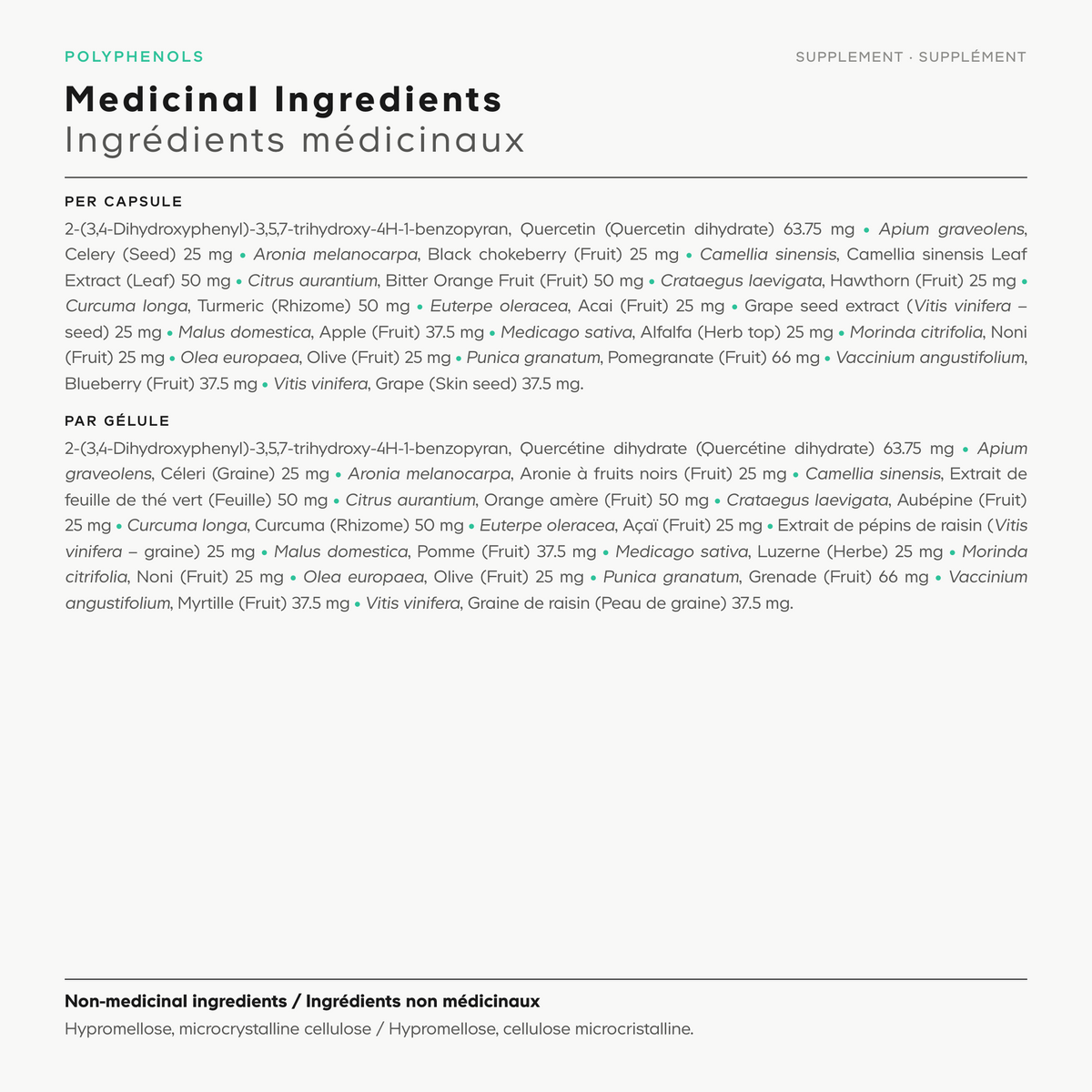 Codeage Polyphenols Nutrition - Supplement Facts