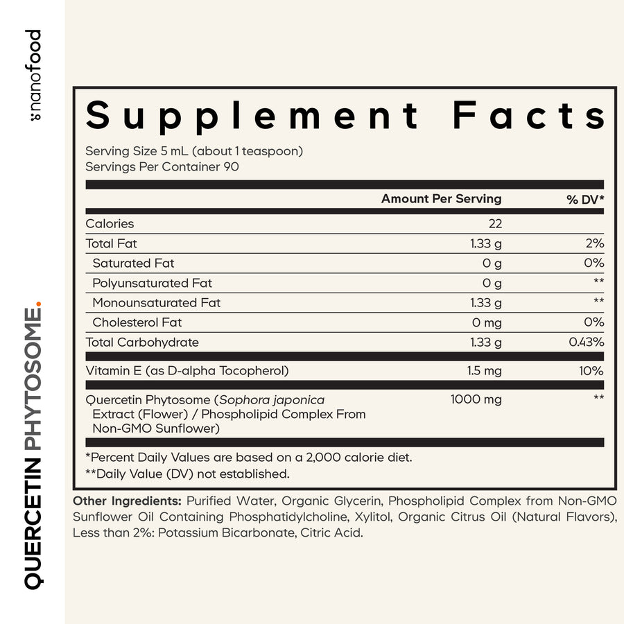 Codeage nanofood Liposomal Quercetin Phytosome Supplement Facts