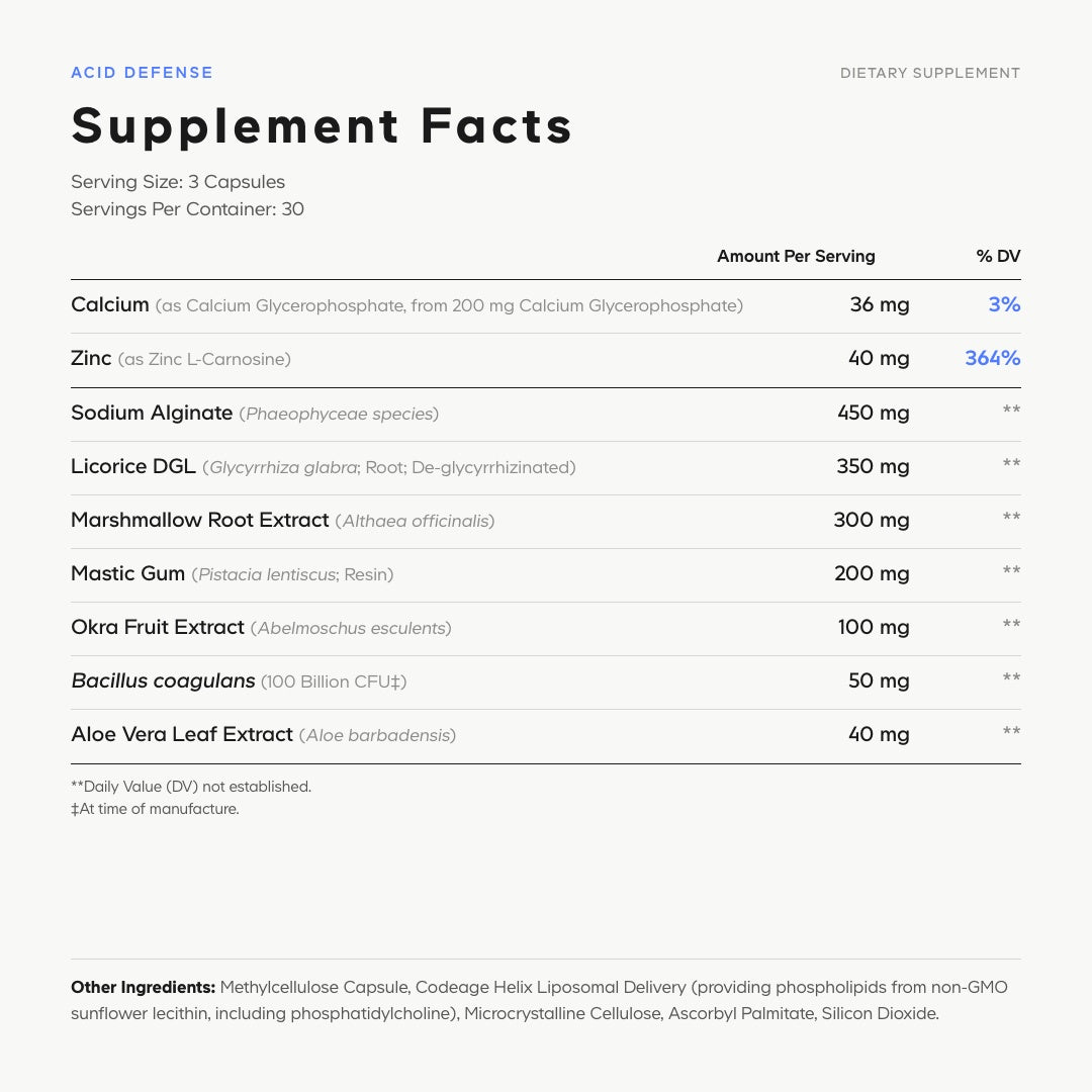 Codeage Acid Defense+ Digestion Support - Supplement Facts