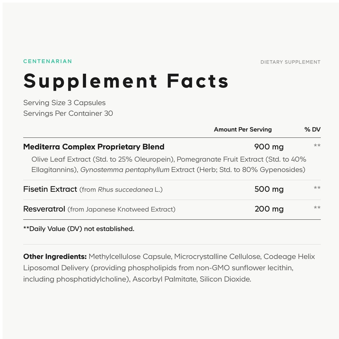 Codeage Centenarian Longevity Formula, Supplement Facts
