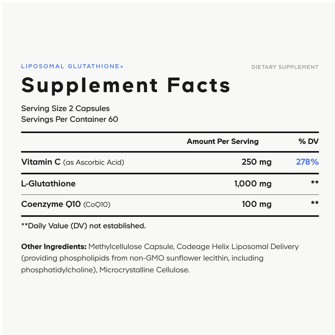 recommended glutathione mg per day Codeage Liposomal Glutathione+ 1000 Reduced L-Glutathione, Vitamin C and CoQ10 Glutathione Therapy Huntington Beach Uneven Skin Tone Pack:1