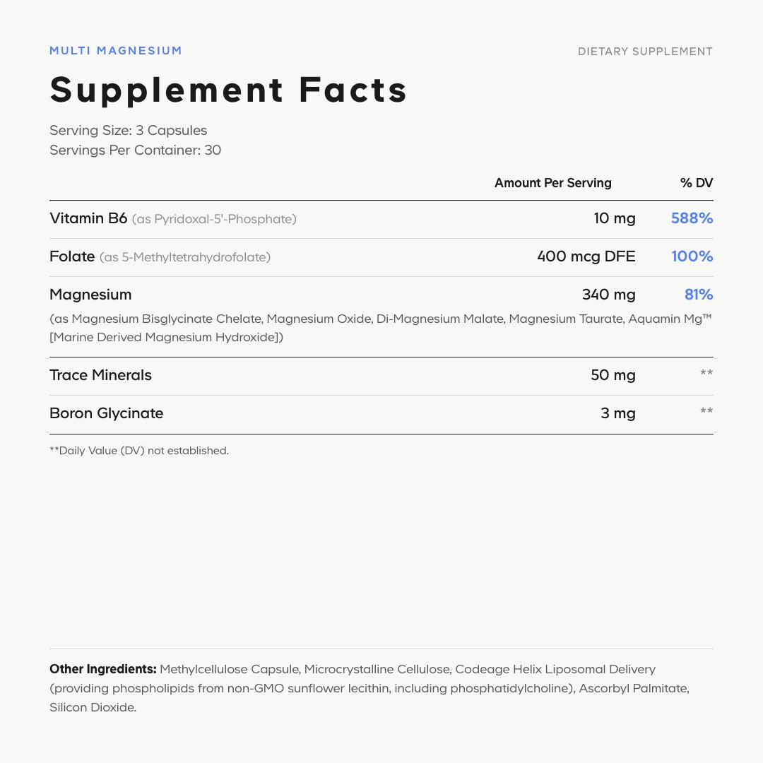 Liposomal Multi Magnesium+, supplement facts