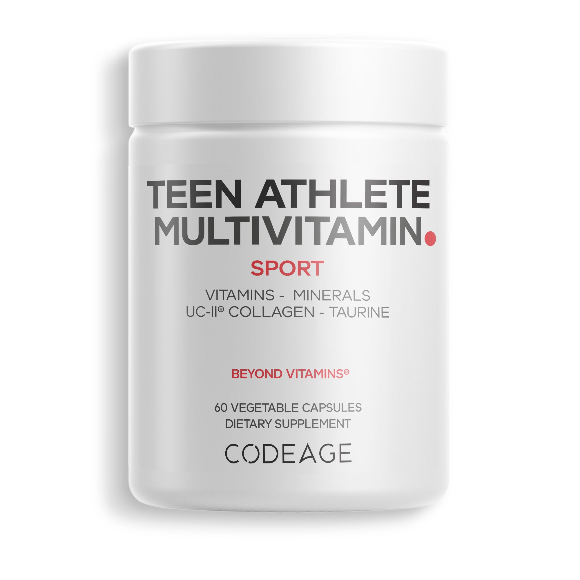 Codeage Teen Athlete Multivitamin+ Sports Supplement with creatine, taurine, magnesium, electrolytes and collagen.