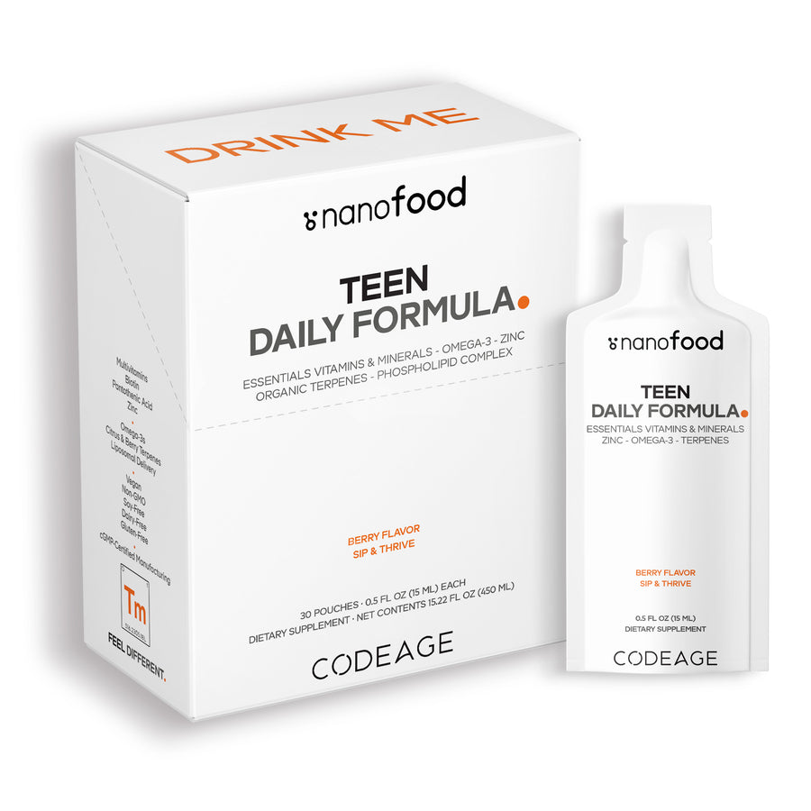 Codeage Nanofood Liposomal Teen Daily Vitamins Liquid Sachet, Essential Minerals & Multivitamin Liquid Supplement for Teenagers Ages 12 and up
