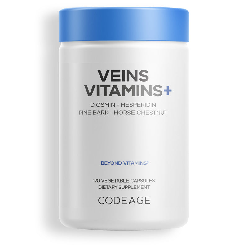 Codeage Veins Vitamins+ Supplement – Diosmin, Hesperidin, Horse Chestnut, Butcher’s Broom, Gotu Kola, Pine Bark & Vitamin C – Leg Vein & Circulation Support 