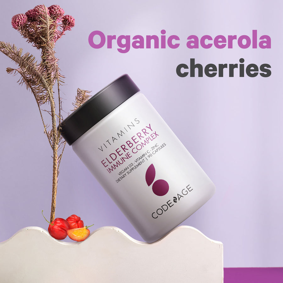 Codeage Organic Elderberry Capsules Organic Acerola Cherries Vitamin C Vegan Vitamin D3 5000 IU Zinc Mineral Supplement