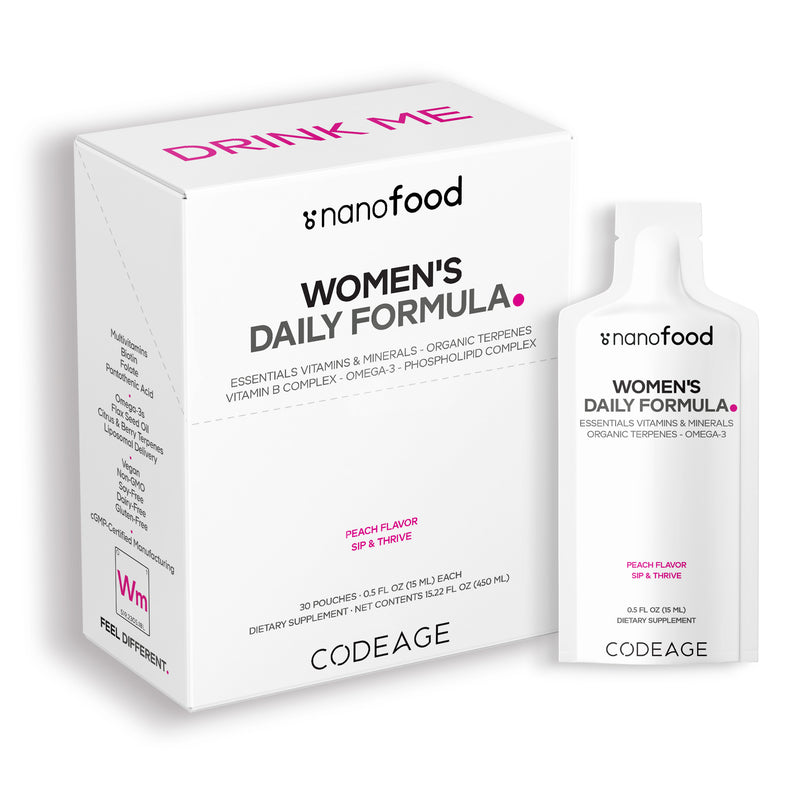 Codeage Nanofood Liposomal Women's Daily Vitamins Liquid Pouch Formula, Vegan Omega-3 Liquid Multivitamin Supplement, B Vitamin Complex Supplement for Women, Biotin, Vitamins A, B, C, D, E, Riboflavin, Berry Terpenes, Sugar-Free & Non-GMO