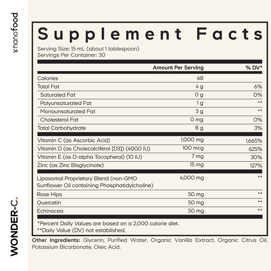Liposomal Liquid Vitamin C Supplement Facts