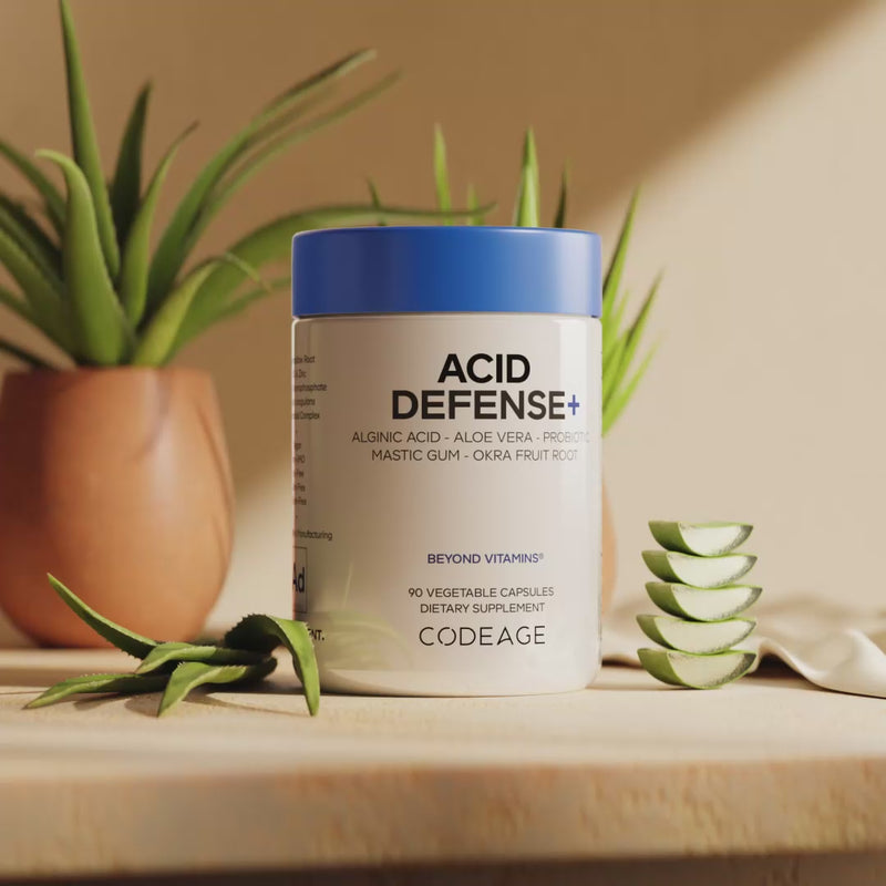 Codeage Acid Defense+ Supplement - Digestion Support with Marshmallow Root, DGL Licorice, Aloe Vera, Probiotics & Alginic Acid 