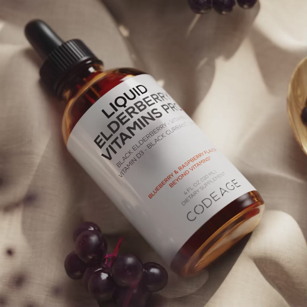 Codeage Liquid Elderberry Vitamins Pro, Liquid Drops,  Kids-Friendly, Immunity Support Vegan Vitamin D3, Vitamin C & Zinc Supplement