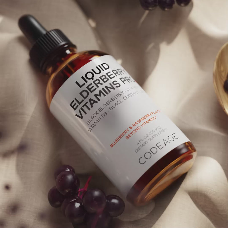 Codeage Liquid Elderberry Vitamins Pro, Liquid Drops,  Kids-Friendly, Immunity Support Vegan Vitamin D3, Vitamin C & Zinc Supplement