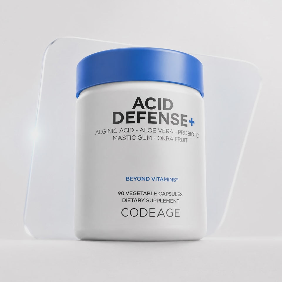 Codeage Acid Defense+ Supplement - Digestion Support with Marshmallow Root, DGL Licorice, Aloe Vera, Probiotics & Alginic Acid 