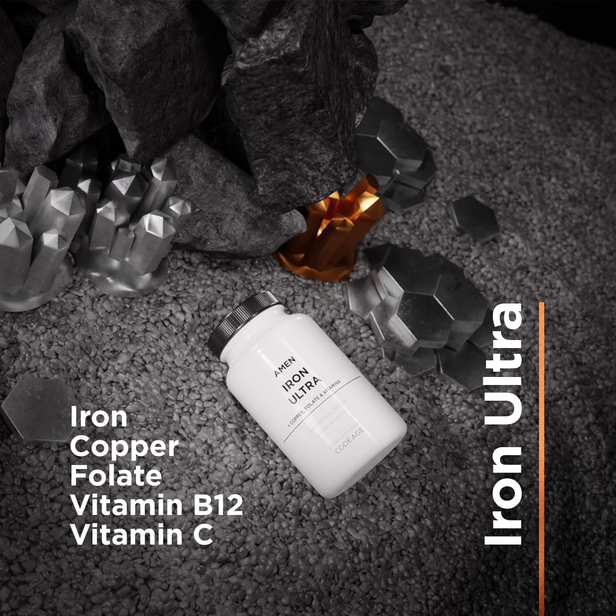 Amen Iron Ultra, Vitamin C, Vitamin B12, Copper, Folate Supplement ...