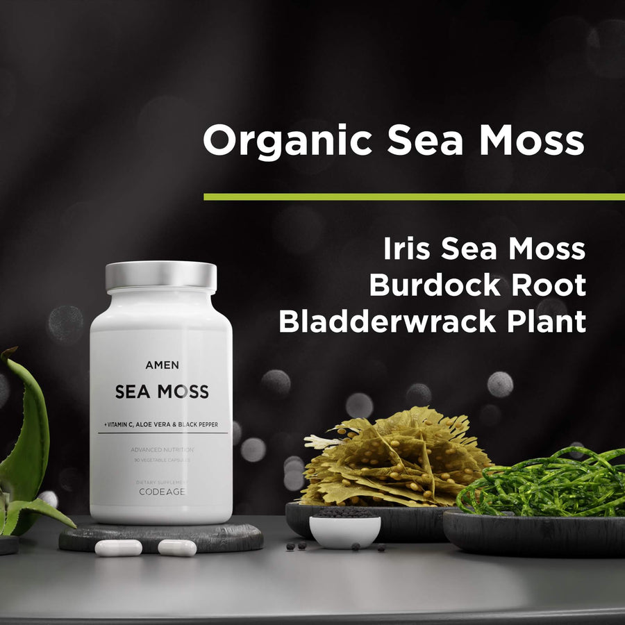 Amen Organic Sea Moss Irish Sea Moss Bladderwrack Supplement Vitamin C Aloe Vera Black Pepper 1