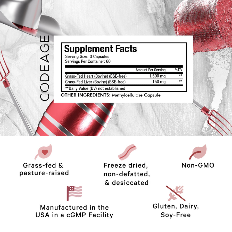 Codeage Grass-Fed Beef Heart supplement facts
