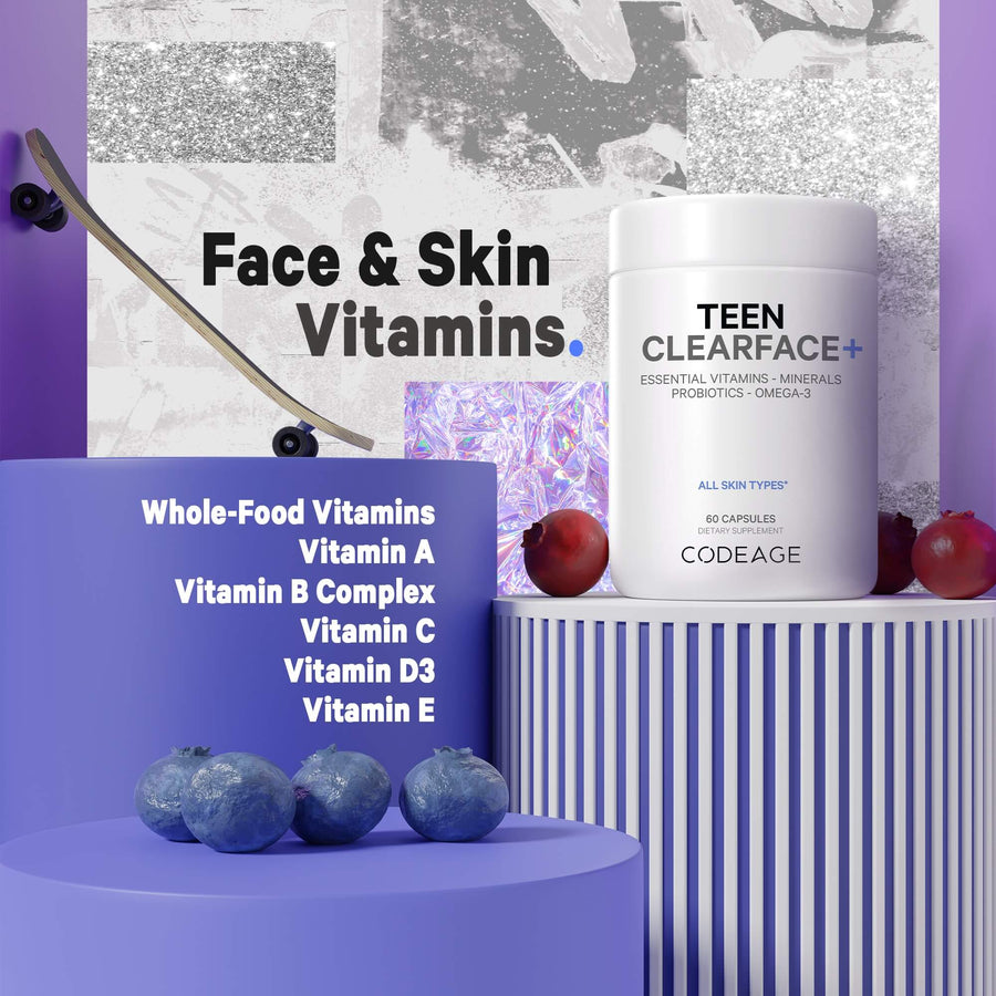 Codeage Teen Clearface vitamins teenagers probiotics amino acids minerals healthy skin face and skin vitamins