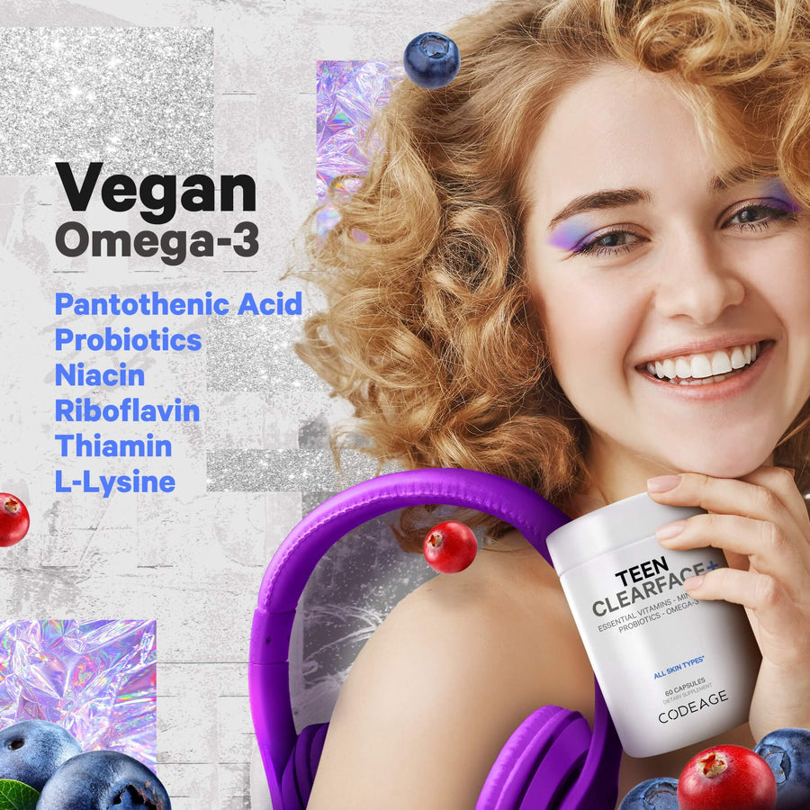 Codeage Teen Clearface vitamins teenagers probiotics amino acids minerals healthy skin omega-3