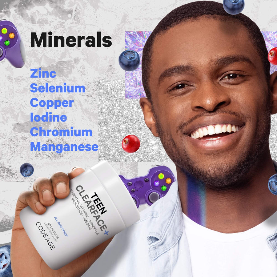 Codeage Teen Clearface vitamins teenagers probiotics amino acids minerals healthy skin zinc selenium