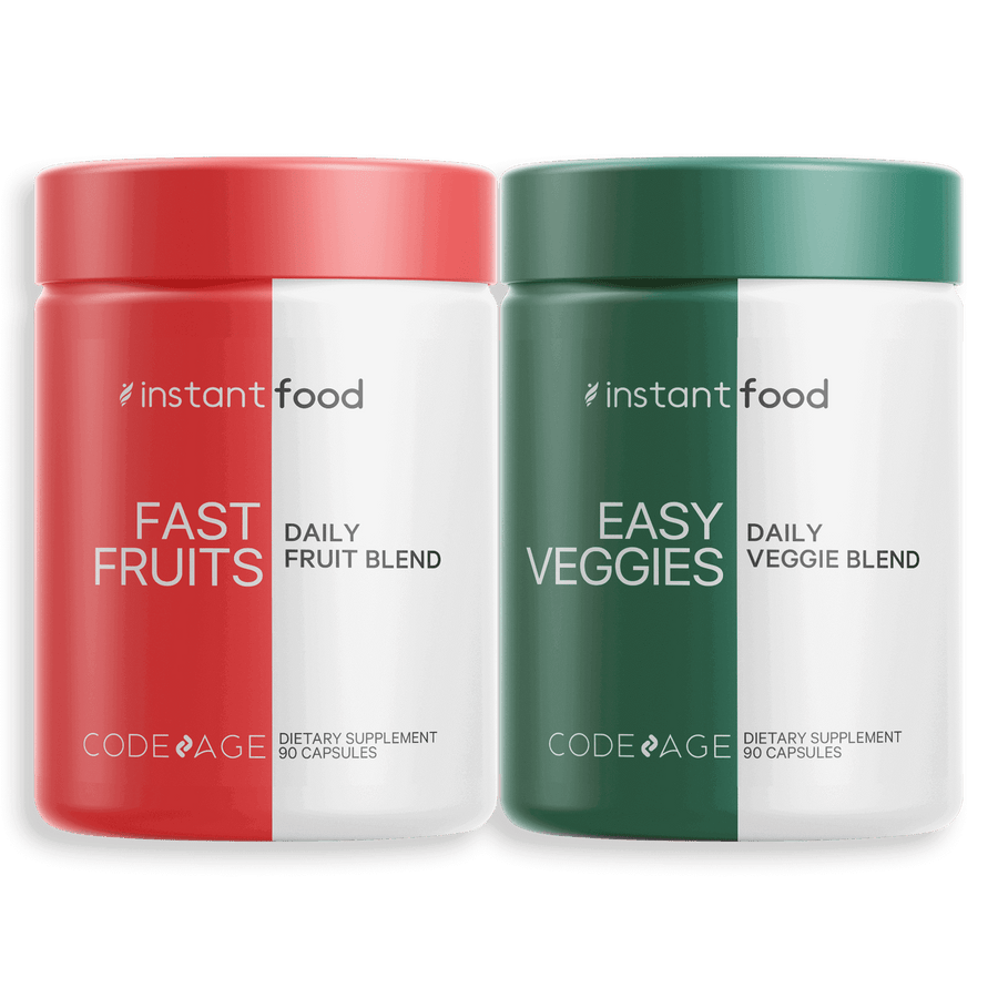 Instantfood Easy Veggies + Fast Fruits Vitamins Bundle, 30+ Daily Vegetables & Fruits, Whole Food Greens & Fruits Multivitamin Capsules