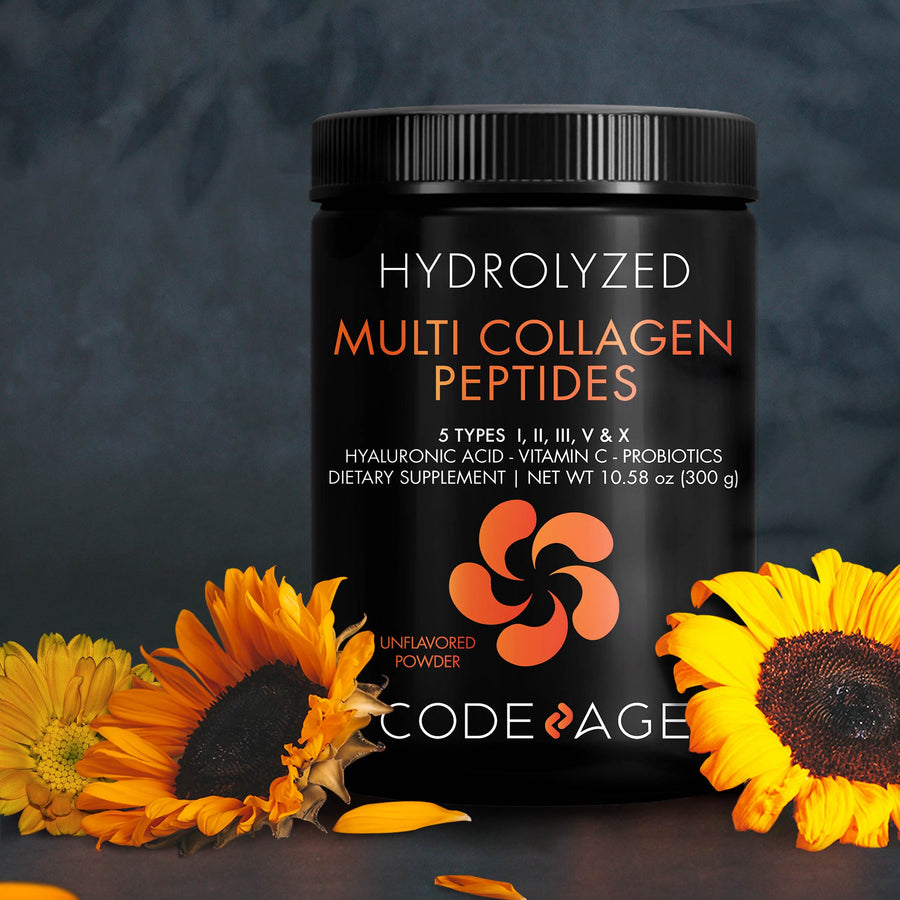 Codeage Hydrolyzed Multi Collagen Peptides 5 Types I, II, III, V & X, Hyaluronic Acid, Vitamin C, Probiotics Powder Supplement