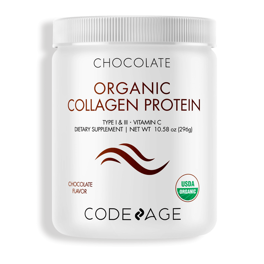 Organic Collagen Protein Powder Supplement Chocolate Flavor Organic Beef Bone Broth Organic Chicken Bone Broth Organic Organic Vitamin C USDA Certified Codeage